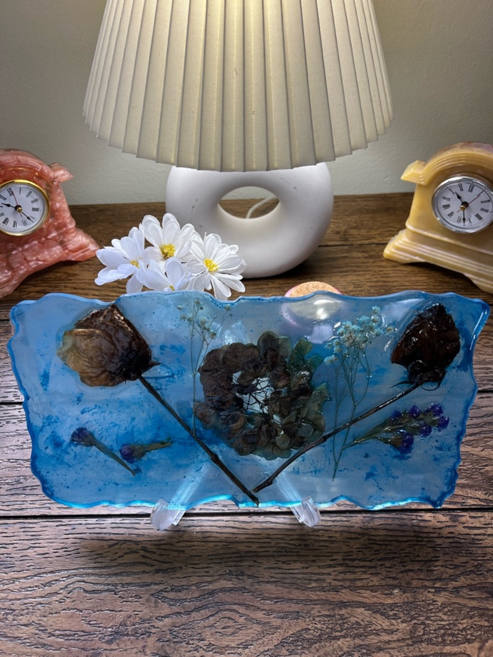 Handmade Blue Resin Floral Art Panel